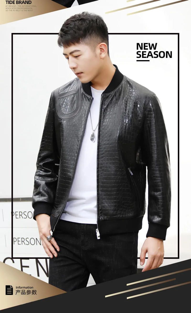 Description Picture 4 of itemTrendy Genuine Leather Jackets for Men Short Natural Sheepskin Coat Korean Slim Thin Baseball Mens Leather Jacket Jaqueta FCY