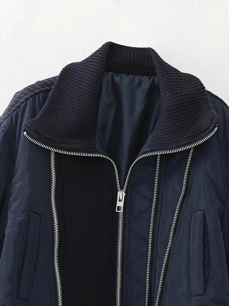 Description Picture 5 of itemTRAF Women 2024 autumn and winter new fashion zipper long sleeve bomber jacket stitching coat Outerwear Mujer