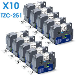 10PK 24mm 251 Laminated Label Compatible for Brother TZe251 TZ251 Black on White Cartridge Ribbon for Brother Ptouch Label Maker