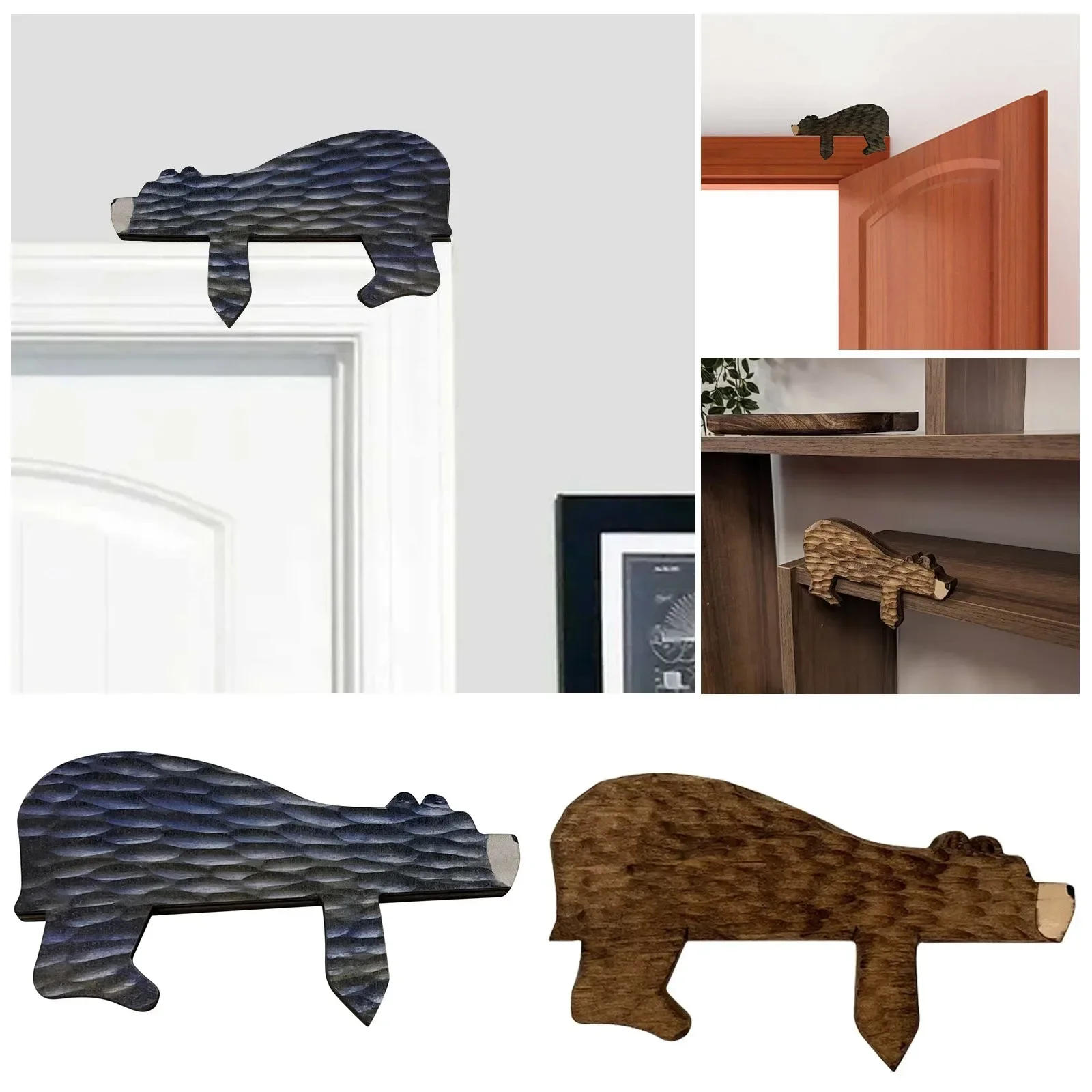Description Picture 2 of itemWooden Bear Door Topper Door Sculpture In Your Corner Creative Figurines Statue Home Art Wall Home Decor Miniatures