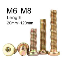 3~5PCS Color Zinc Round Head Hexagon Socket Head Screw M6 M8 Furniture Link Bolts Hex Socket Carbon Steel Screws