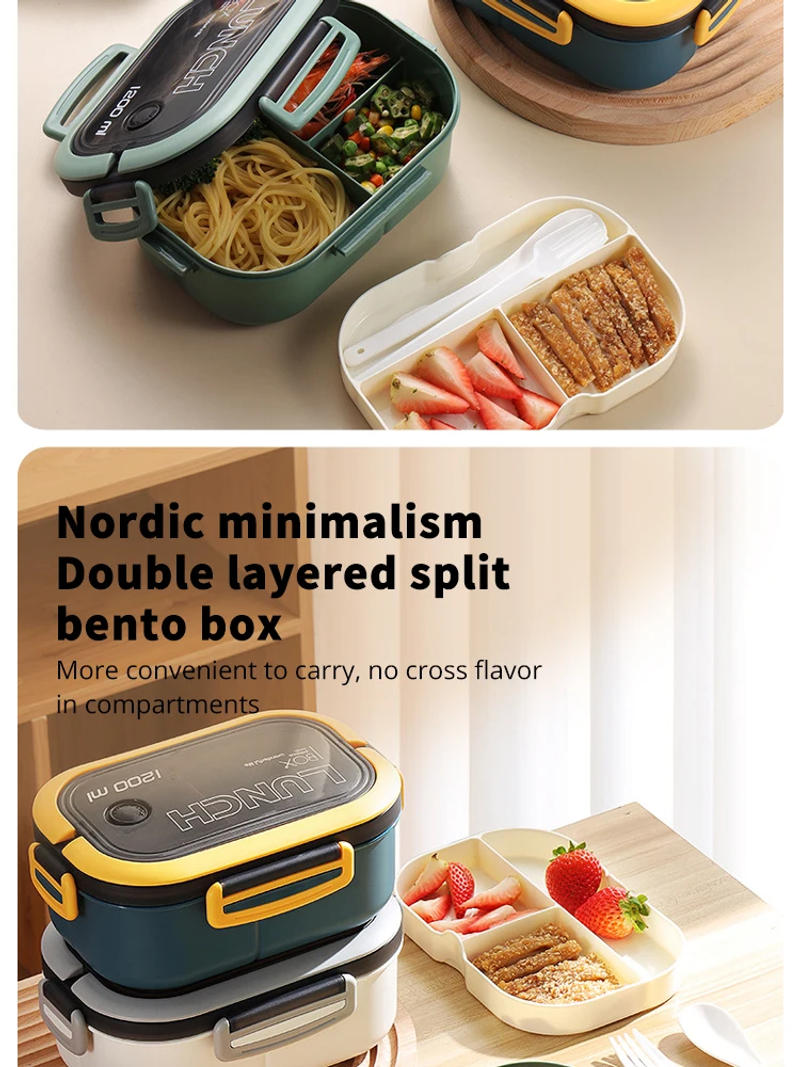 Description Picture 3 of itemSingle Double-layer Lunch Box Portable Compartment Fruit Food Box Microwave Lunch Box With Fork And Spoon Picnic Fresh Box