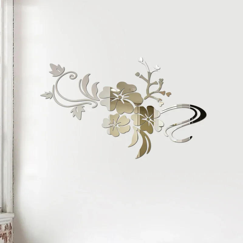 Description Picture 4 of item3D Acrylic Flower Mirror Wall Stickers Decorative Self Adhesive Large Wall Stickers Art Murals for Bedroom TV Background Decor