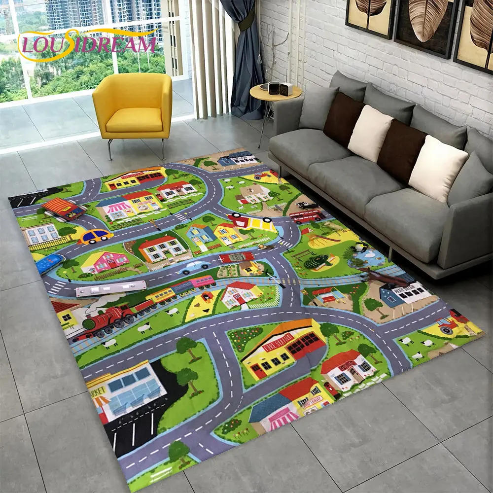 Description Picture 4 of itemChild Playmat Highway City Traffic Playroom Area Rug Large,Carpet Rug for Living Room Bedroom Decor,Kids Play Non-slip Floor Mat