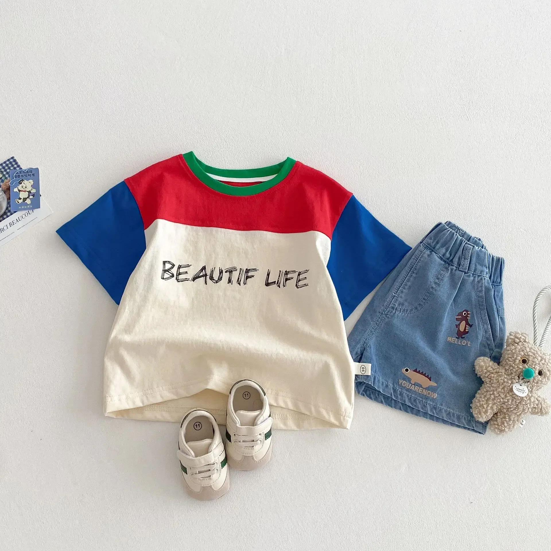 Description Picture 5 of itemT-shirt 2025 new summer boys' fashionable base shirt thin baby Korean version color blocked short sleeved top