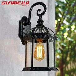 Aluminum European American Black Retro Wall Lamp Garden Corridor Simple LED Lamp Outdoor Villa Balcony Waterproof Aisle Lamp