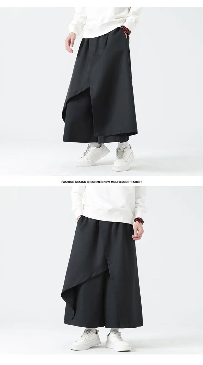 Description Picture 4 of itemMen Japanese Streetwear Splice Dark Black Fashion Loose Casual Vintage Wide Leg Kimono Pants Women Plus Size Skirt Trousers