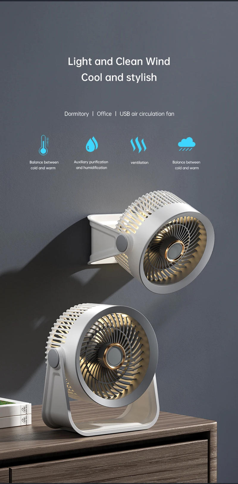 Description Picture 4 of itemDesktop Fan Air Circulation Fan USB Rechargeable Outdoor Camping Portable Wall Mounted Small High Wind Fan For Student Home Use