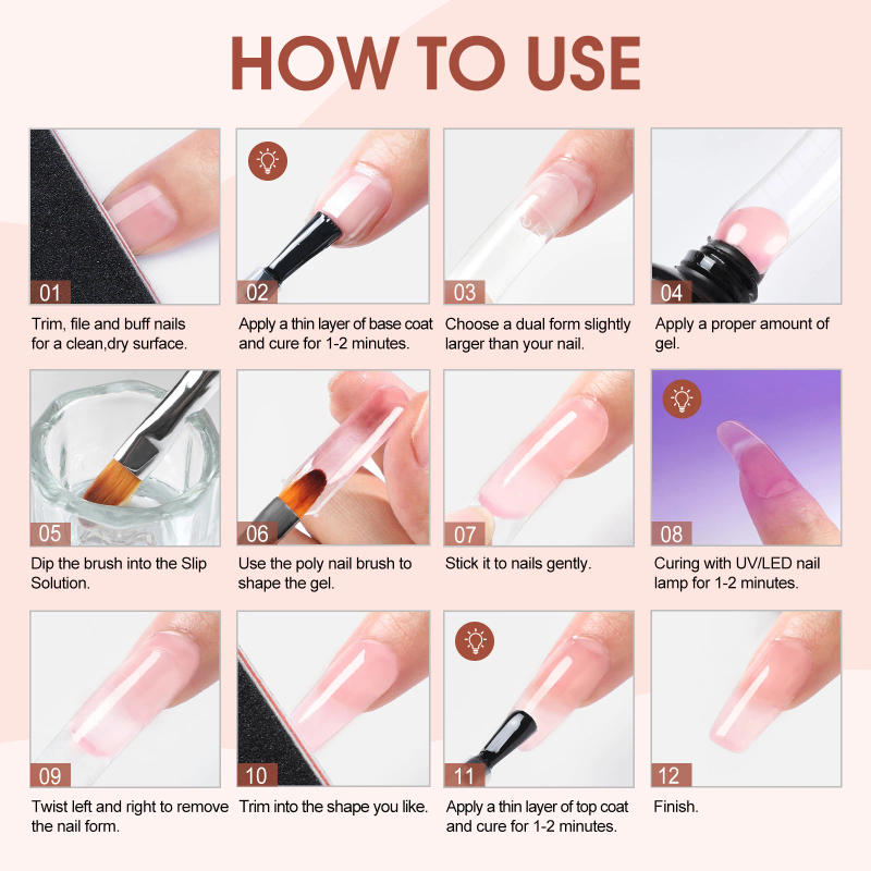 Description Picture 6 of itemCOSCELIA Poly UV Gel Kit 20 Colors Quick Extension Nails Building Gel Base Top Coat Manicure Acrylic Gel Tool Design Kit