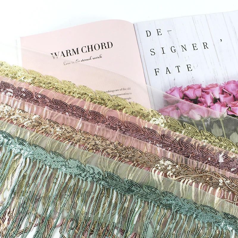Description Picture 5 of item1-10Yards Meetee 18cm Sequin Fringe Trim Tassel Glitter Lace Fringes for Dance Clothes Dresses Decorative DIY Sewing Accessories