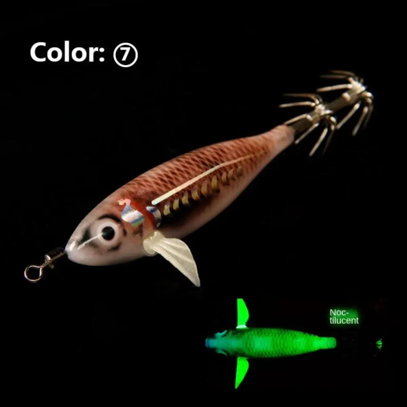 Description Picture 4 of item75mm 5.5g Artificial Fishing Lure Squid Hook Jigs Noctilucent Squid Cuttlefish Jigs Lure Spinnerbait Wood Shrimp for Sea Fishing