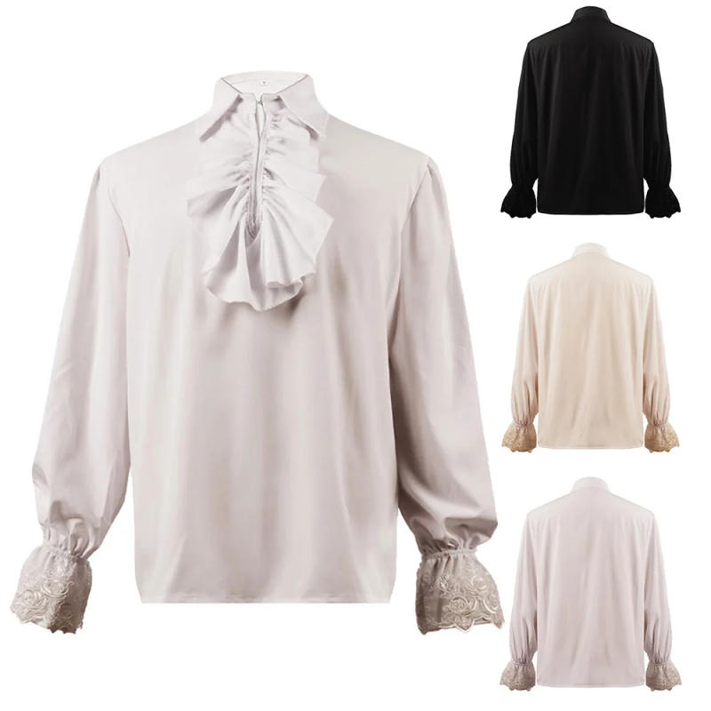 Description Picture 2 of itemMedieval Viking-Halloween Costumes Autumn Casual Shirts Steampunk Cosplay Bandage Long Sleeve Ruffled Shirt Gothic Blouse Tops