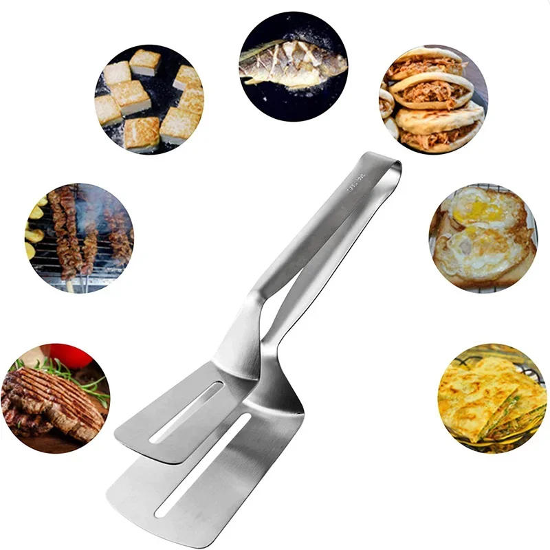 Description Picture 2 of item304 Stainless Steel Frying Shovel Clip Multifunctional Steak Bbq Tongs Pancake Fried Pizza Steak Fish Spatula Bread Kitchen Tool