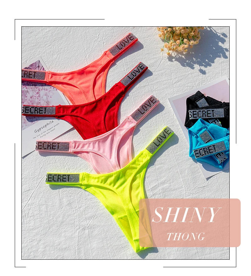Description Picture 2 of itemWomen Shiny Rhinestone Panties Sexy Lingerie Women Low Rise Nylon Female Underwear Secret G-string Neon Color Women Thong