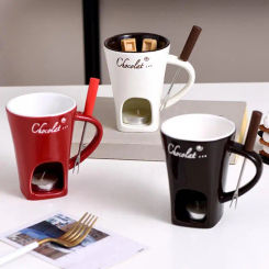200ml Chocolate Fondue Mug 3 pieces Ceramic Tea Candle Fondue Set Butter Warmer Heating Tea Light Melting Pot For Candy Caramel