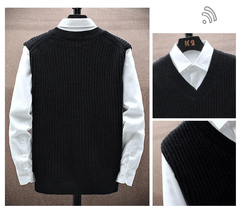 Description Picture 5 of item2023 Autumn Men's Sweater Casual Loose Fashion Versatile Pullover Fashion V-neck Tank Top Thick Woolen Men's Knit Vest