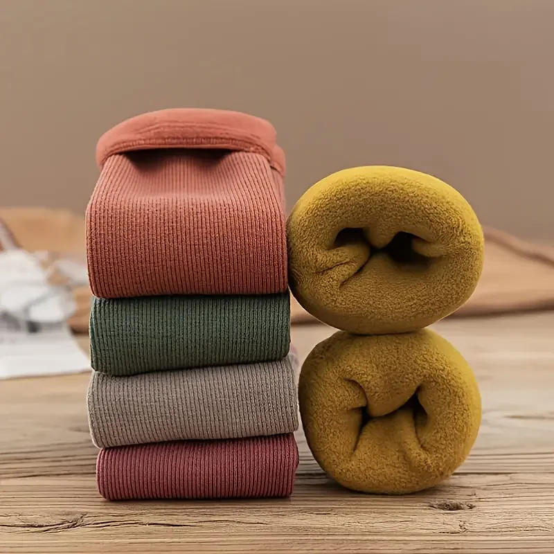 Description Picture 4 of item5pairs Autumn And Winter Warm Terry Socks, Women's Solid Color Thickened And Fleece Women's Socks