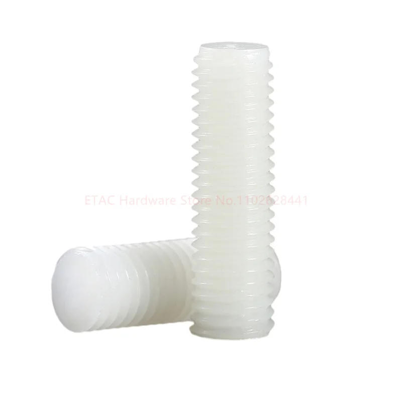 Description Picture 4 of itemM3 M4 M5 M6 M8 M10 M12 Metric Thread White Nylon Plastic Insulated Slotted Flat Point End Headless Grub Bolt Set Screw