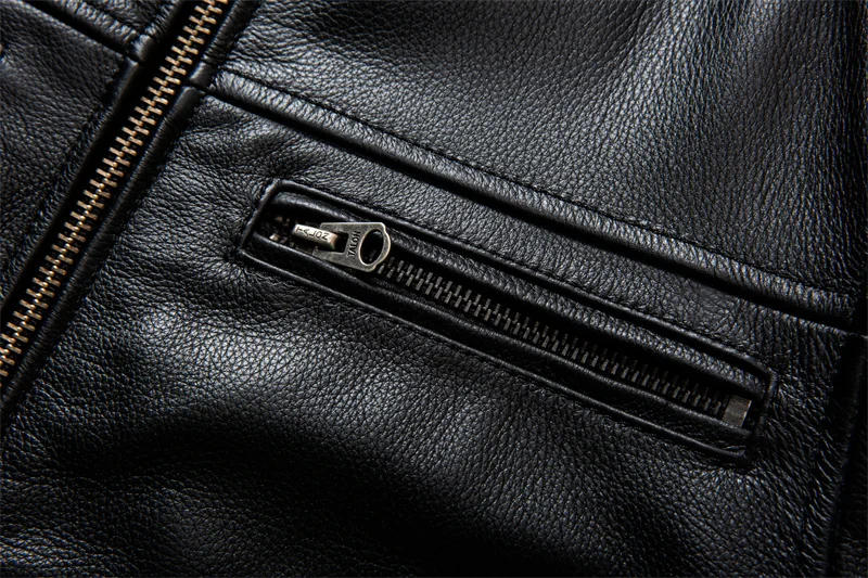 Description Picture 5 of item2024 New Top Layer Cowhide Leather Jacket Men Black Stand Collar Short Genuine Leather Coat High Quality Motorcycle Jackets