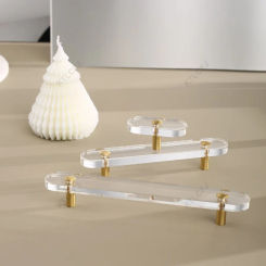 Transparent Acrylic Handle French Nordic Style Brass+crystal Glass Long Handle Cabinet Gold Drawer Wardrobe Door Handle