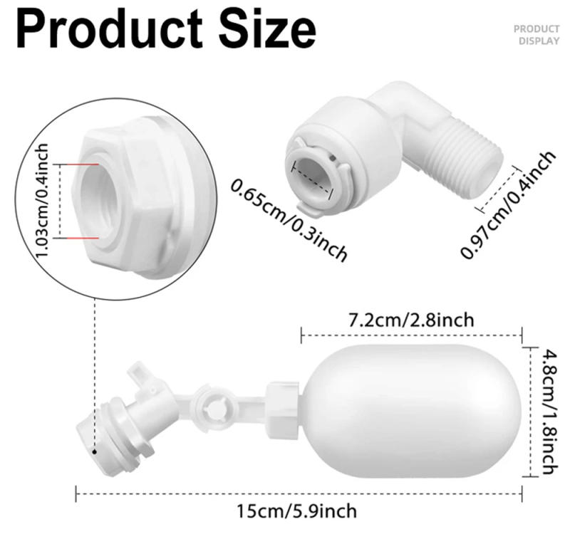 Description Picture 2 of itemPlastic White 1/4 Inch Float Ball Valve For RO Water Purifier Aquarium Auto Water Changer Float Valve Water Level Controller
