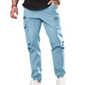 Men Casual Trousers Men's Drawstring Cargo Pants with Elastic Waist Multi Pockets Comfortable Mid Waist Trousers for Men