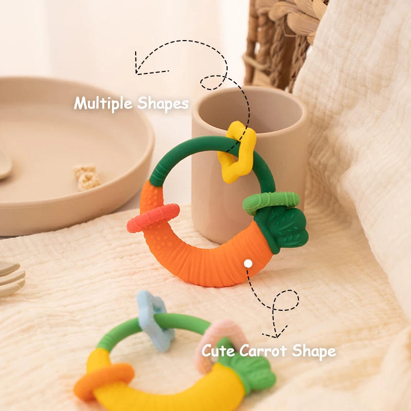 Description Picture 6 of itemFood Grade Baby Silicone Teethers BPA Free Cartoon Carrot Infant Teething Chew Toys for Boys Girls Shower Gift Baby Accessories