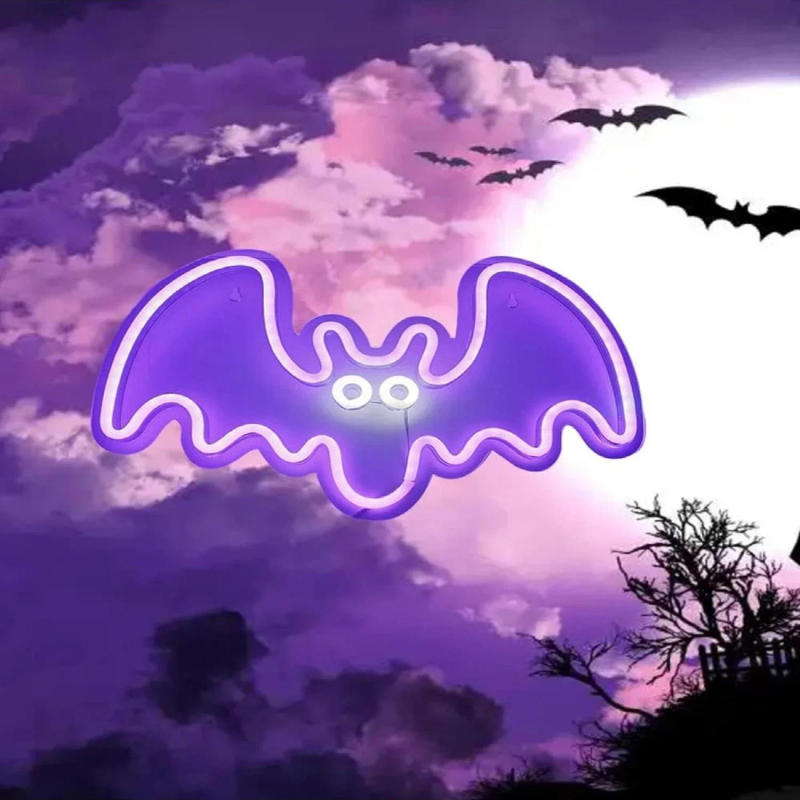 Description Picture 6 of itemSpooky Bat Neon Sign LED Usb Powered Led Light Purple Bat Neon Light for Halloween Wall Decor Bedroom Ambiance and Holiday Gifts