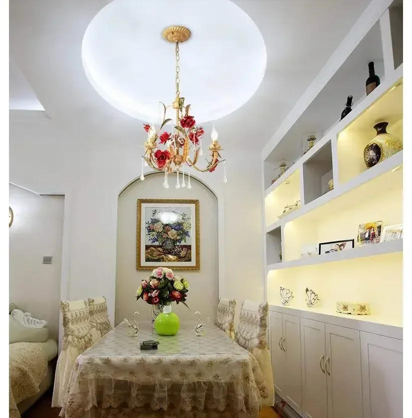 Description Picture 3 of itemArt Deco Floral Chandelier lamp Lustre 3arms/6arms/8arms Mixed Color Pink Decora Rose Flower Light Fixture E14 Home Decoration