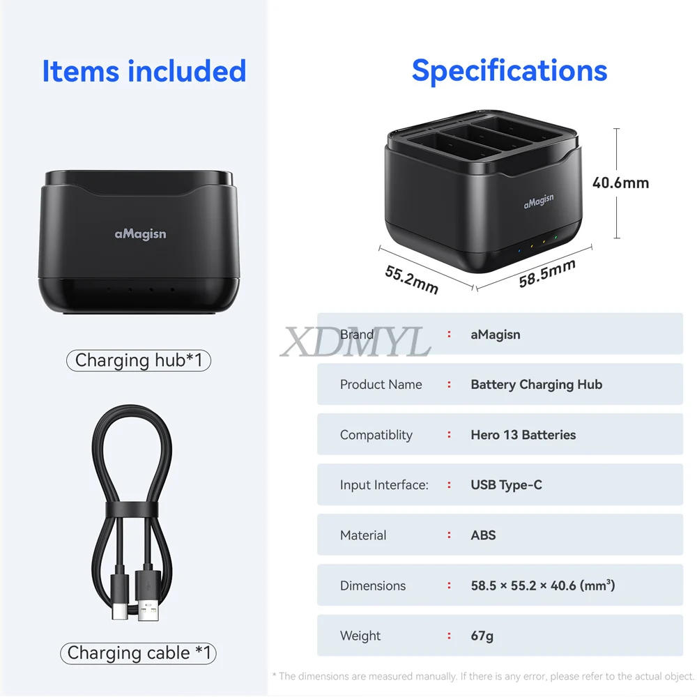 Description Picture 3 of itemBattery Charger Hub For GoPro 13 3 Slots Charging Box Charging Dock Manager Charger Stand For GoPro Hero 13 Camera Accessories