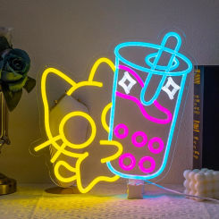 Cat Neon Sign Boba Tea Neon Light LED Neon Sign For wall Decor Dimmable Neon Light For bedroom Bar Coffee Dessert Stores Decor