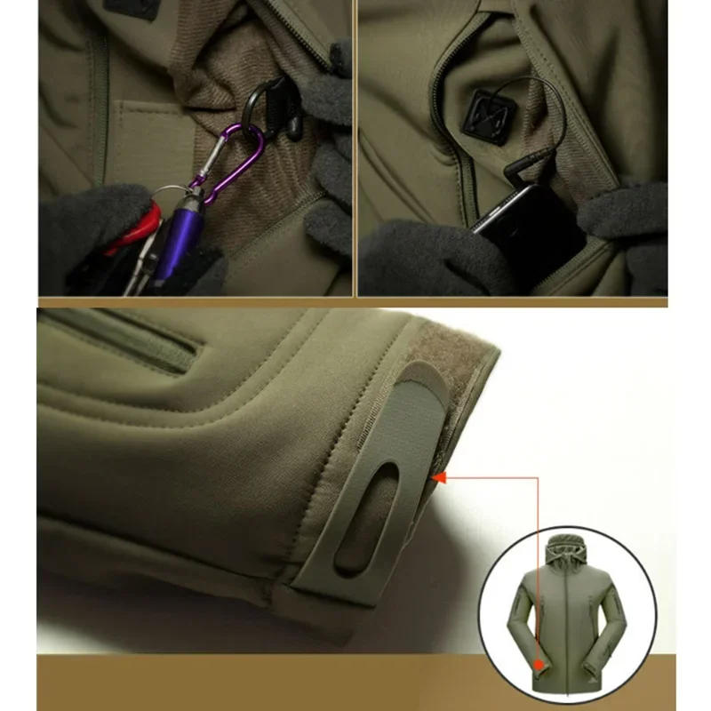 Description Picture 4 of itemCamo Hooded Fleece Tactical Set Mens New Waterproof Thick Shark Skin Soft Shell Jackets Male Warm Multi-pocket Hiking Pants