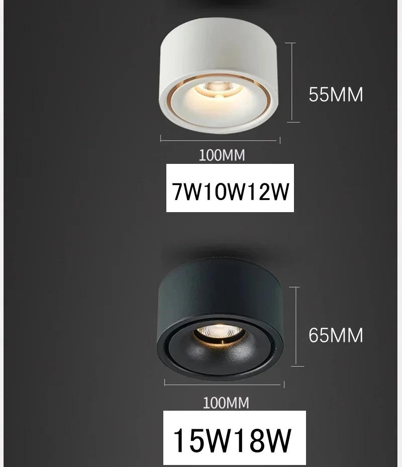 Description Picture 3 of itemAnti-glare Surface Mounted LED Downlight Dimmable Spotlight COB Non-opening Ceiling spot 7W12W15W 110V 220V Round Ceiling Lamp