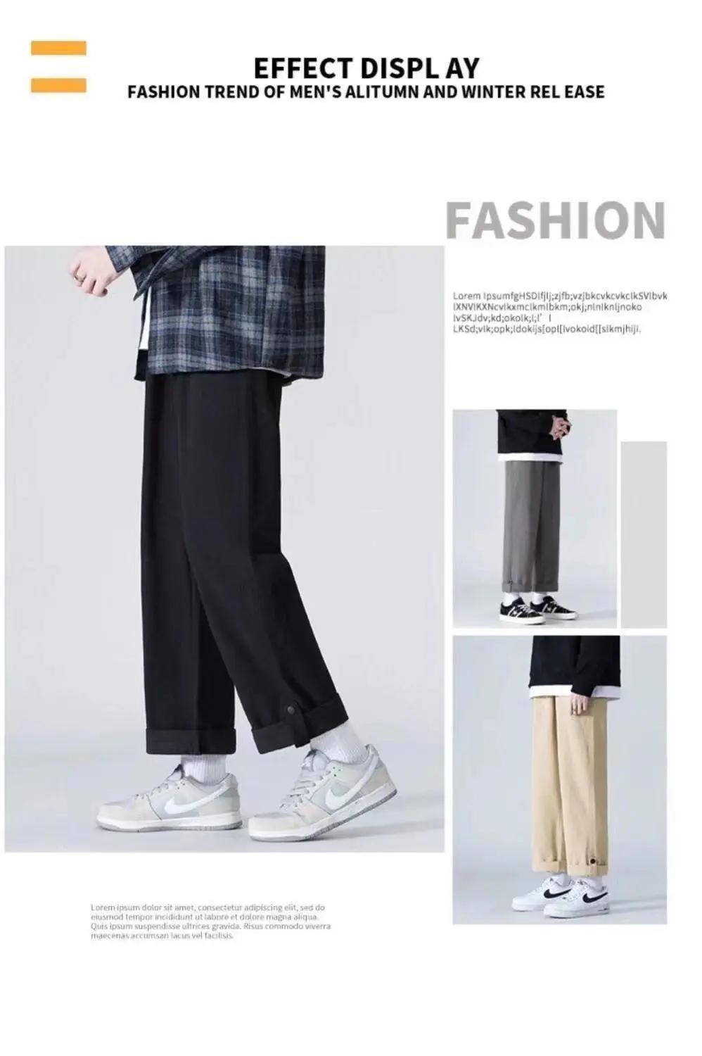 Description Picture 6 of itemSolid Color Overalls Pants Men's Spring and Autumn Loose Straight Trend Trousers All-match Summer Casual Pants