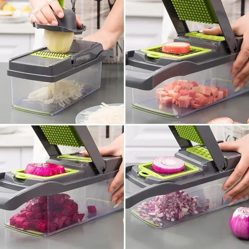 Description Picture 5 of item14/16 in 1 Multifunctional Vegetable Chopper Handle Food Grate Food Chopper Vegetable Slicer Dicer Cut Kitchen Items cocina