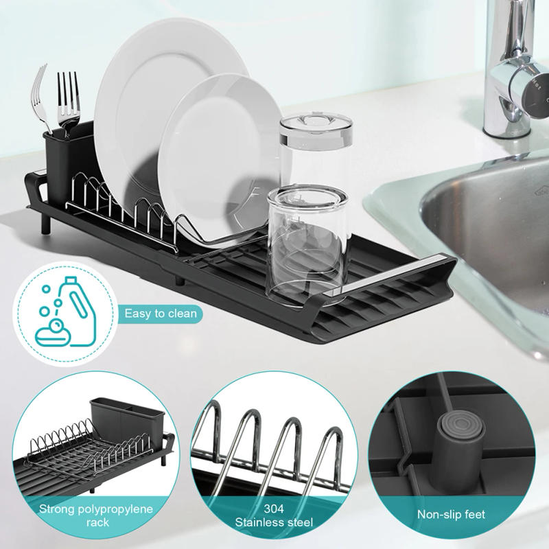 Description Picture 6 of item1PCS Dish Drying Rack Kitchen Utensils Drainer Rack With Drain Basket Countertop Dinnerware Organizer Kitchen Storage Rack