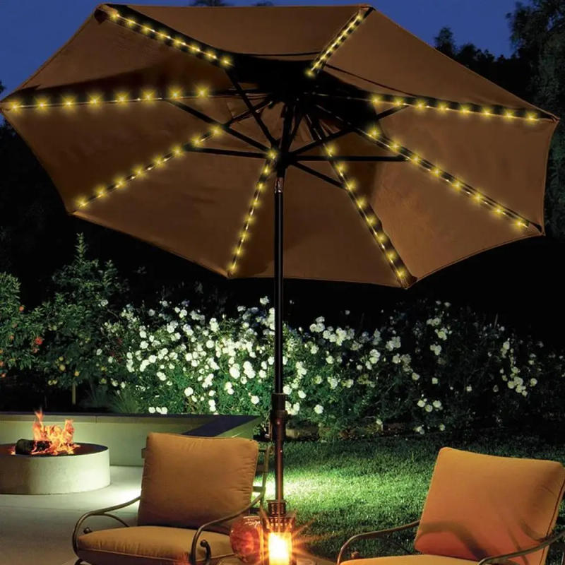 Description Picture 4 of itemSolar LED Lighted Patio Umbrella Cantilever Hanging Umbrella with 8 Brightness Modes Outdoor Decors Camping Tent Lamp Light