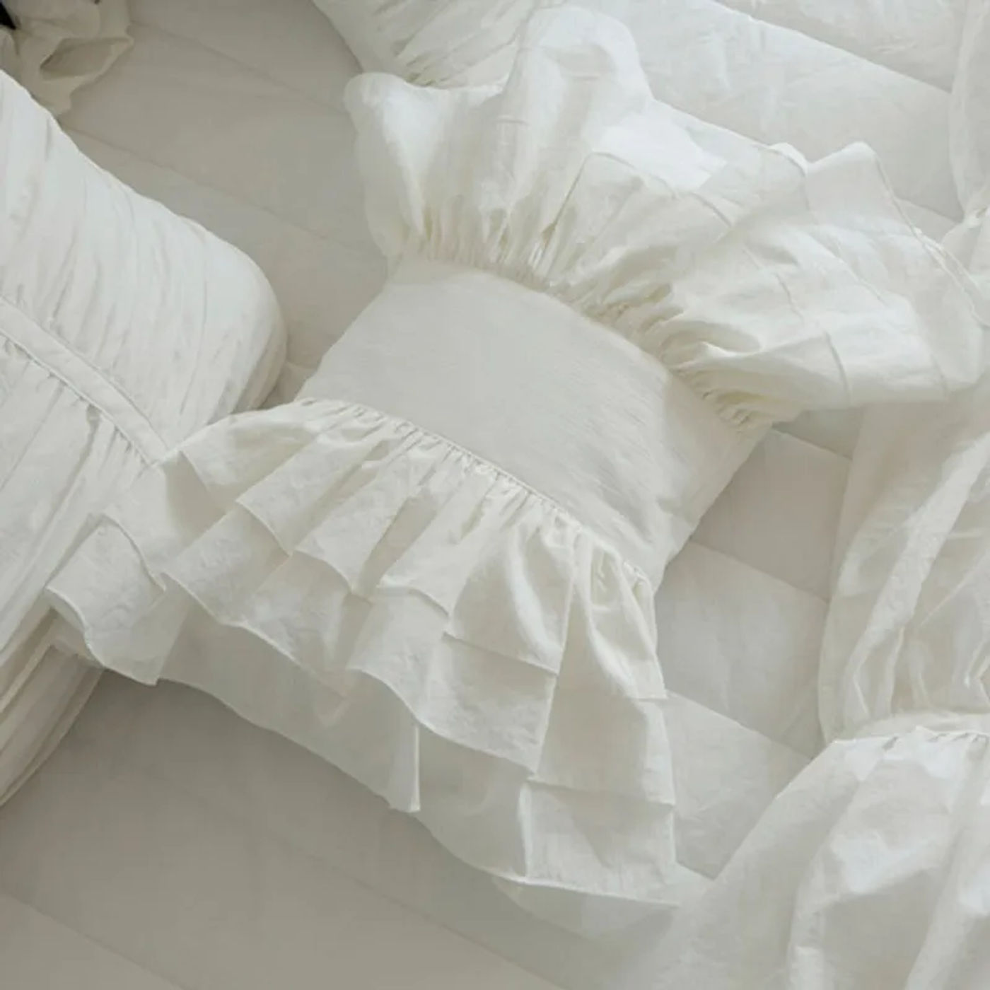 Description Picture 4 of itemWhite Lace Ruffle Cushion Decorative Bedding Pillow INS Cute Bow Cushions Solid Color Princess Seat Chair Sofa Throw Pillows
