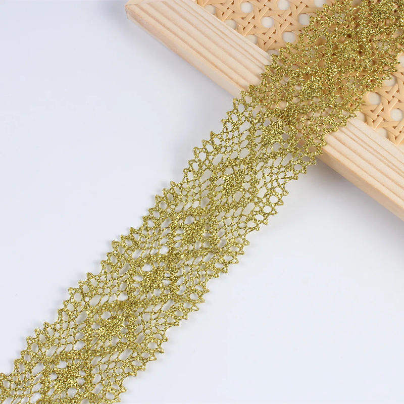 Description Picture 4 of item5cm 10yards Vintage Gold Lace Trims Lace Fabric For Garment Sewing Accessories Applique Wedding Crafts