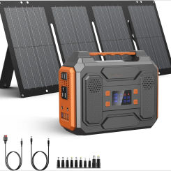 Portable Solar Generator, 300W Portable Power Station with Foldable 60W Solar Panel, 110V Pure Sine Wave, 280Wh Lithium Battery