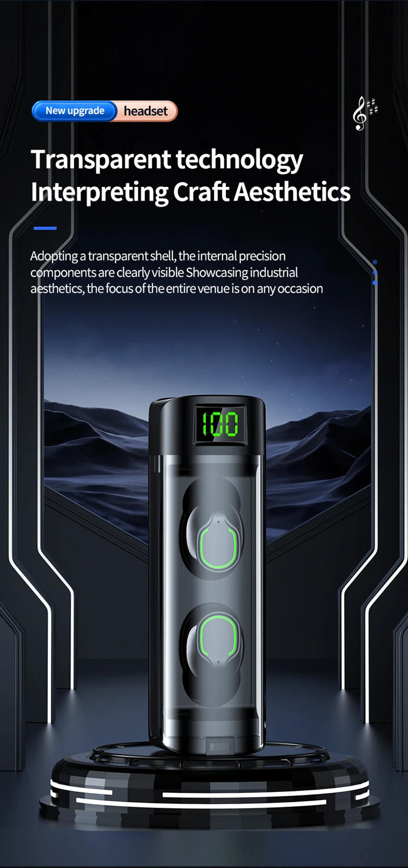 Description Picture 4 of itemNew pull-out wireless earphones with HIFI stereo effect, touch operation, digital charging case, compatible with mobile phones,