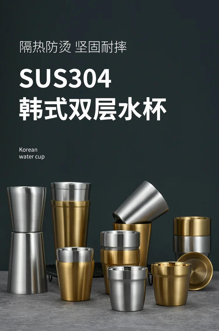 Description Picture 2 of itemStainless Steel Beer 304 Cup Honeycomb Double-layer Korean Hammer Pattern Water Cup Juice Beverage Honeycomb Coffee Milk Cup