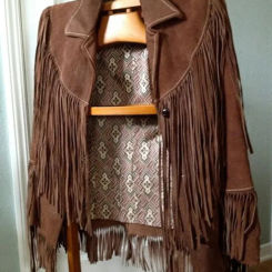 Casual Suede Leather Jacket Brown Lapel Pocket Fashion Woman Single Button Long Sleeve Tassel Coat Lady Spring Street Outwear