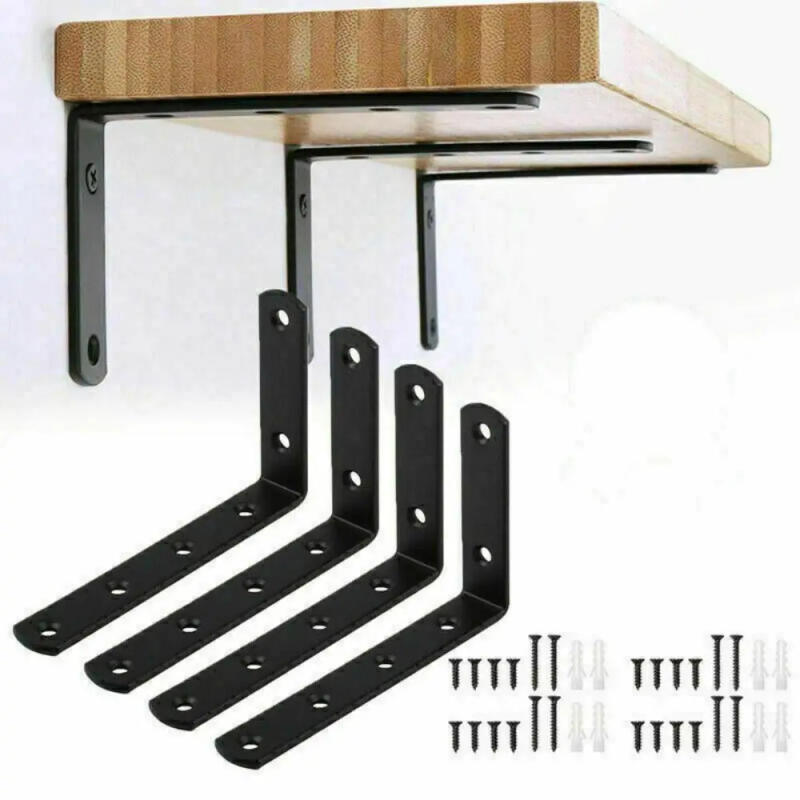 Description Picture 2 of item4Pcs Heavy Duty L Shaped Shelf Bracket Black With Screws Wall Mounted Shelf Bracket Hardware Accessories Support Frame