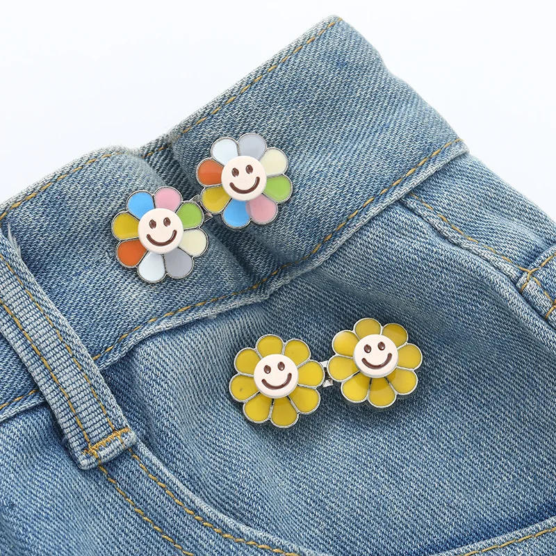 Description Picture 2 of itemCute Sunflower Button Fit on Loose Jeans & Pants  Waist Tightener Adjustable Waist Buckle for Jeans No Sewing Required