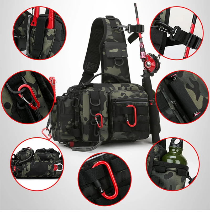 Description Picture 5 of itemFishing Tackle Backpack Lure Box Gear Storage Bag Fanny Pack for Men Fly Fishing Backpack with Rod Holder Sling Shoulder Bag
