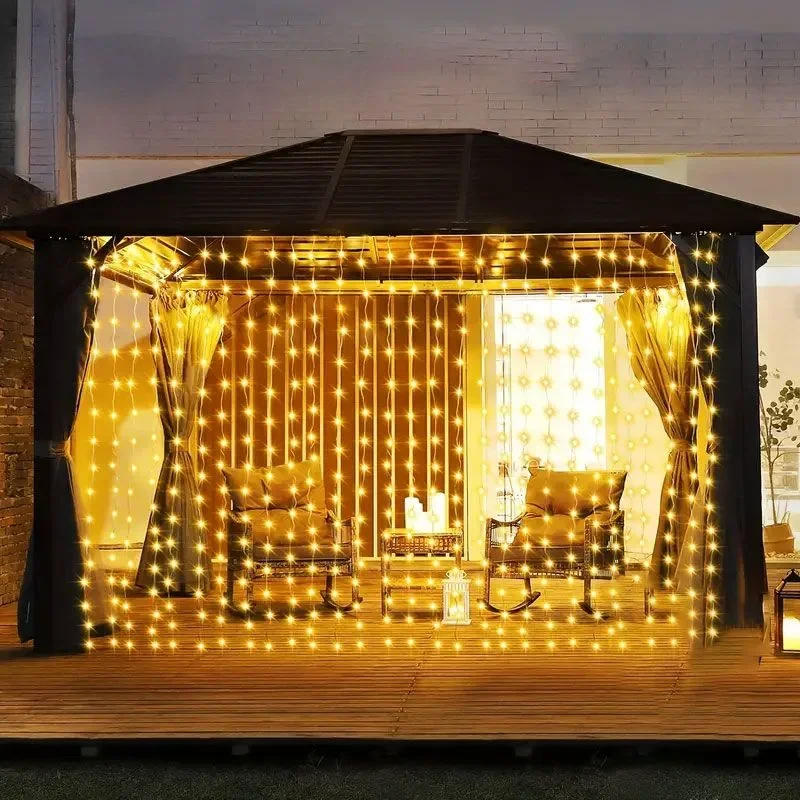Description Picture 4 of item1pc 8 Modes 3M/6M LED Solar Curtain String Fairy Lights,for Home Garden Porch Backyard Wedding Party Christmas Decorations natal