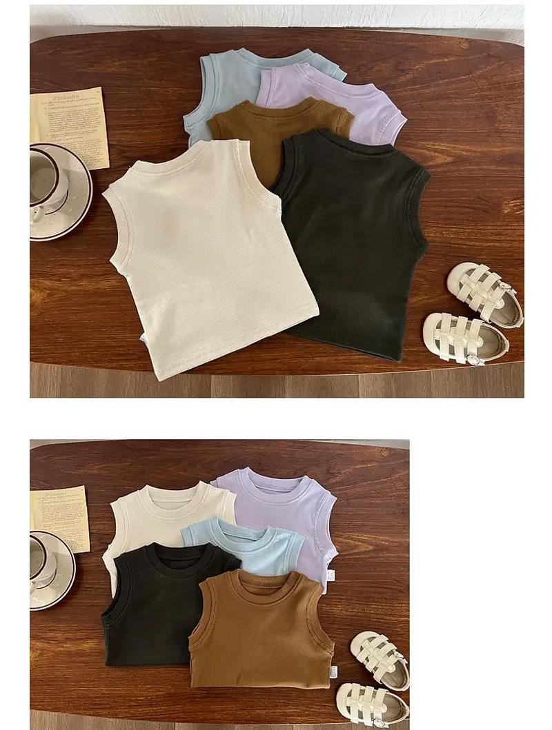 Description Picture 4 of item2024 Summer Baby Clothes Solid Boy Girl Sleeveless T-shirt Breathable Infant Cotton Tees Newborn Casual Vest All-match Kid Tops