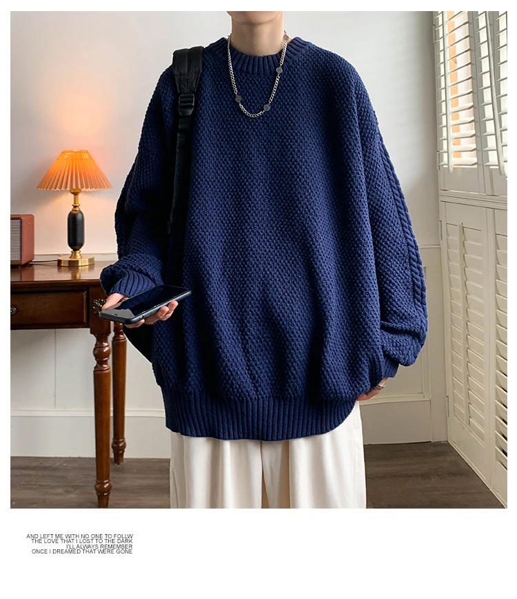 Description Picture 3 of item2024 Men's Autumn Winter Retro Long Sleeve Sweater Tops Male Oversize Loose Knitted Tops Men Solid Color Casual Pullovers S249