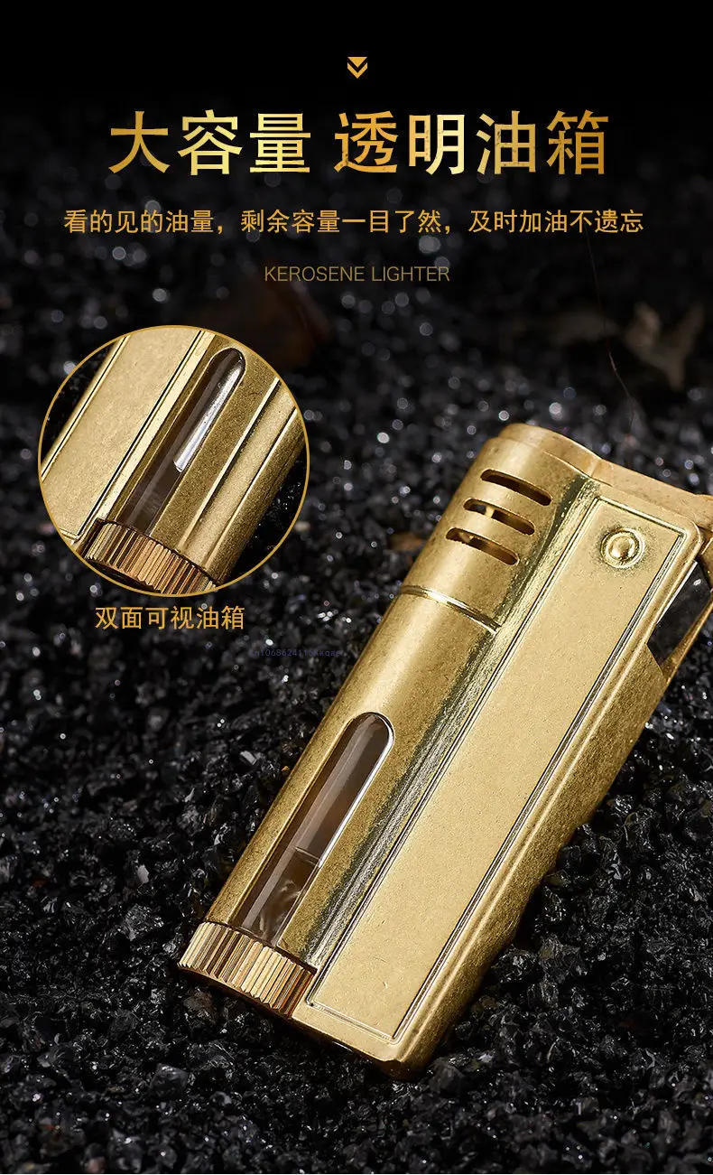 Description Picture 3 of itemClassic Retro Gasoline Lighter Metal Windproof Open Flame Cigarette Lighters Grinding Wheel Flintstone One-Key Ignition